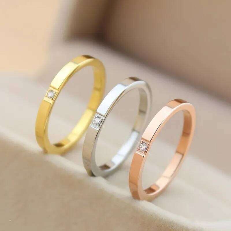 2mm Thin Stackable Ring Stainless Steel Single CZ Wedding Band for Women Girl Size 3-10 H260312