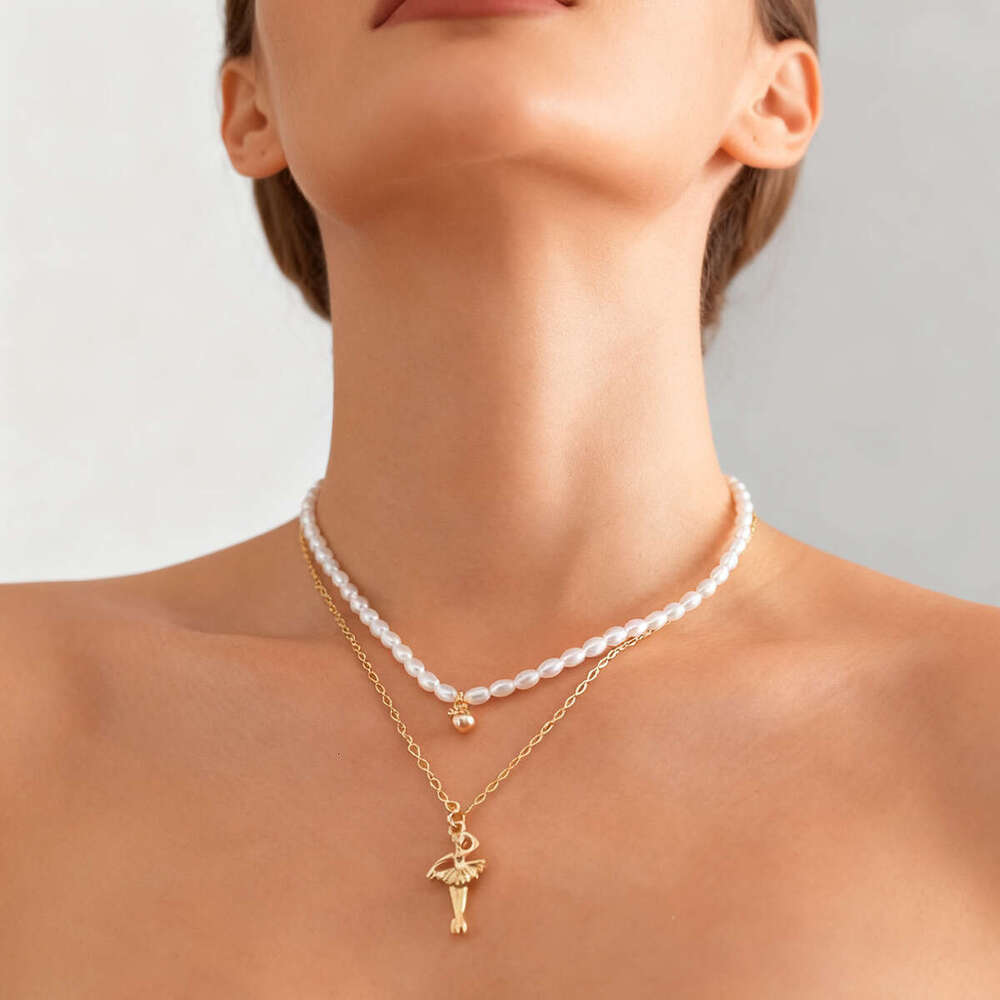 Pearl Necklace Light Luxury Collarbone Chain Dancing Girl Pendant Simple Sweater Chain