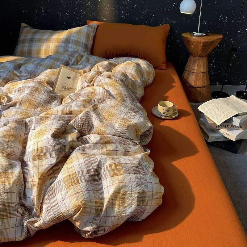 High Quality Beauty Bedding Plaid Duvet Cover Bed Sheet Set With Pillowcases Adult Dormitory Queen Size Winter Home Decor H260312