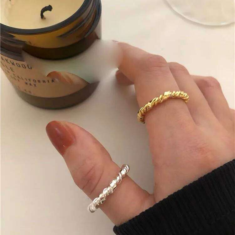 BF CLUB 925 Sterling Rings for Women Simple Geometric Handmade Gold Narrow Irregular Retro Ring Allergy For Birthday Party Gift H260312