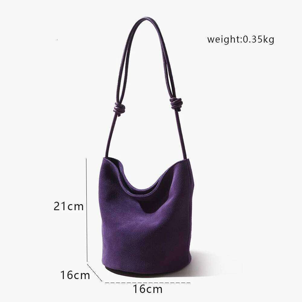 Genuine Leather Bucket Shoulder Bags For Women Soft Suede Tote Purse Handbags Ladies Commuter Satchels WONST