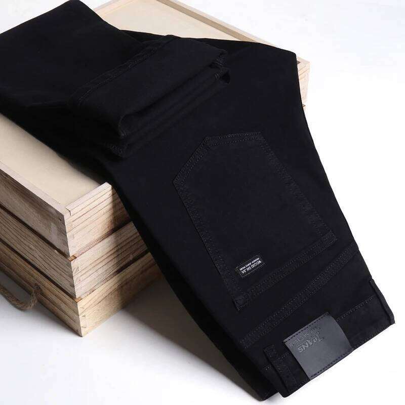 Men Classic Advanced Fashion Brand Pure Black Jeans Man Soft Breathe Stretch Slim Straight Denim Trousers Mens Pants Overalls 26Y0312