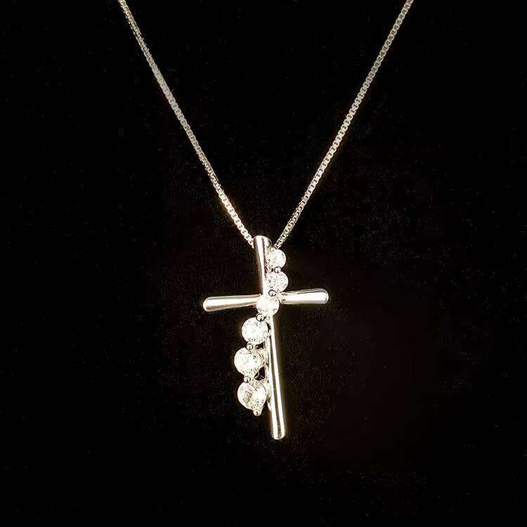 High Quality Rhodium Plated Solid S Sterling Sier Christian Jesus Box Chain Silicon Stone Cross Pendant Necklace