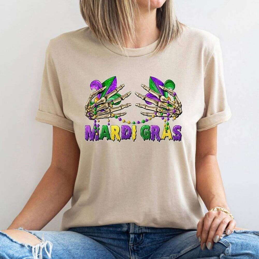 Skeleton Women Clothes Funny Graphic Tops Mardi Gras Festival Party Sweatshirt O-neck T Shirt Z260312