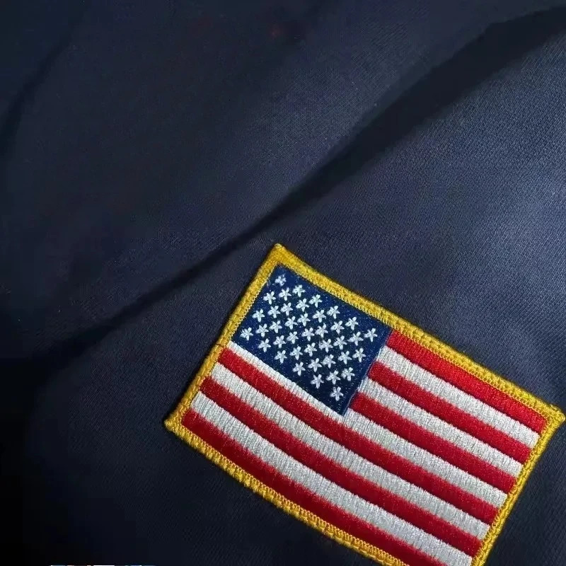 Y2K Retro Sweatshirt Sleeve Embroidery US Flag Stand Collar Quarterzip Pullover Fashion Niche Streetwear Unisex Oversized Tops 260311