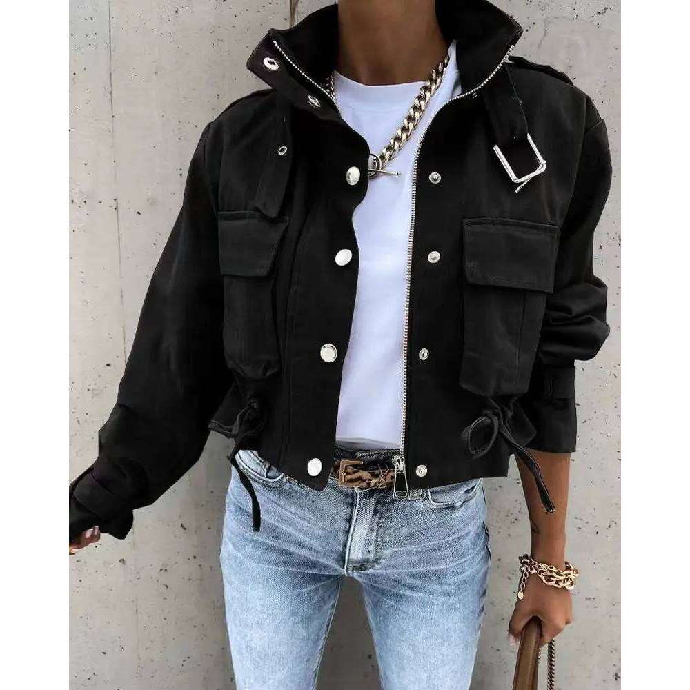 Designer Fashion 2026 Woman Jacket Clothing Streetwear Autumn &Winter Elegant Slim Round Neck Solid Pocket Button Design Long Sleeve Workwear Coats