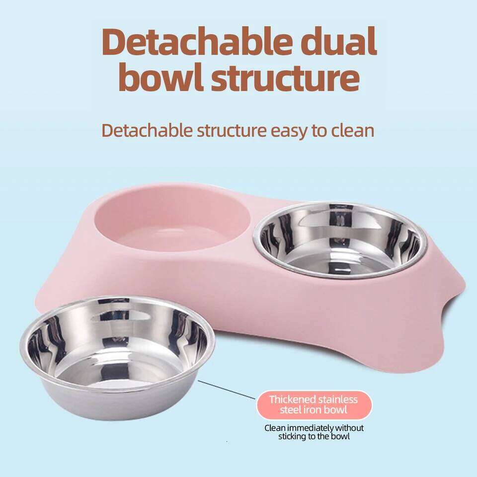 1PC Stainless Steel Double Bowl Cat Dog Food Dish Anti-Spill Feeder and Waterer, Dual-Purpose Pet 26Y0312