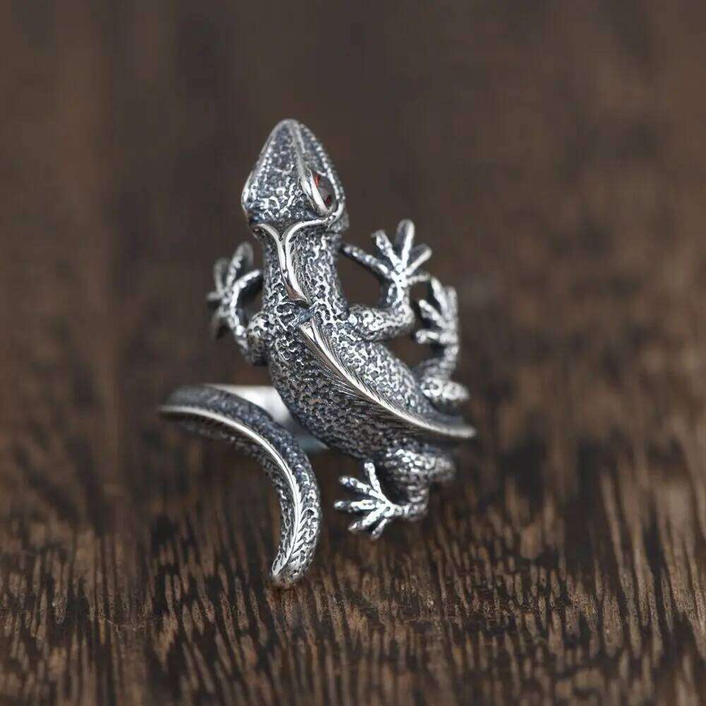 New Creative Retro Red Eyes Lizard 925 Sterling Silver Personality Temperament Animal Exquisite Opening Rings TYB169 H260312