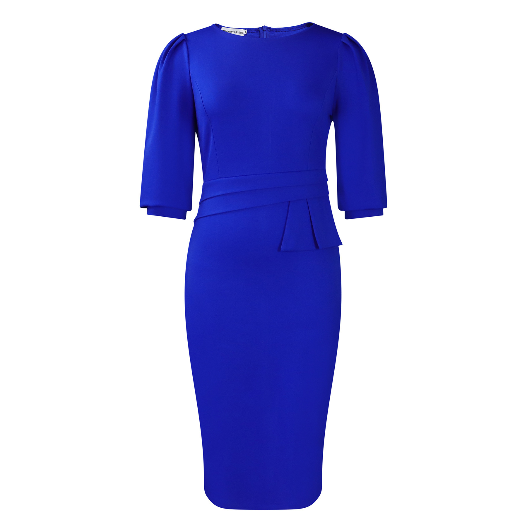D505 Womens Fashion 2024 Summer New Round Neck Pleated Elegant Fashion OL Tongle Pencil Dress