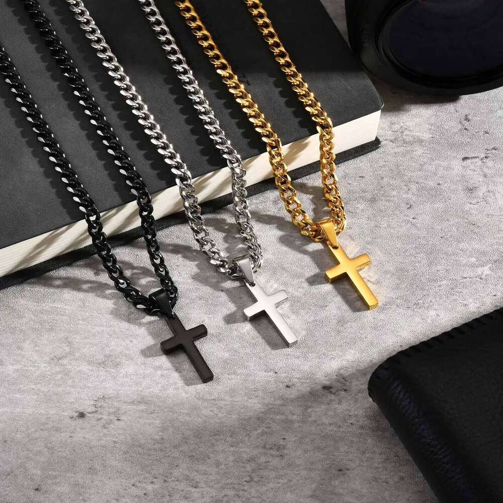 High Quality Cross Necklace for Men Boys,Stainless Steel Pendant with 5MM Cuban Chan,Classic Simple Jewelry Gift H260311