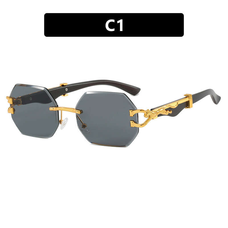 Leopard Head Frameless Polygonal Irregular European And American Cut Edge Ins Internet Celebrity Street Style Sunglasses