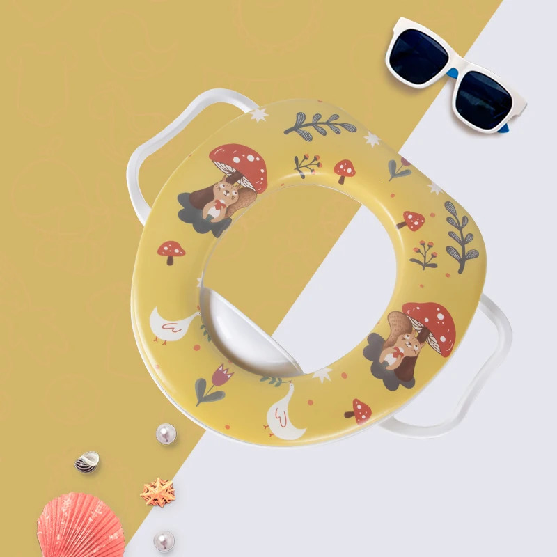 Childrens Toilet Seat Circle with Handles Soft Cushion Cute Cartoon Kids Toddler Potty 260311