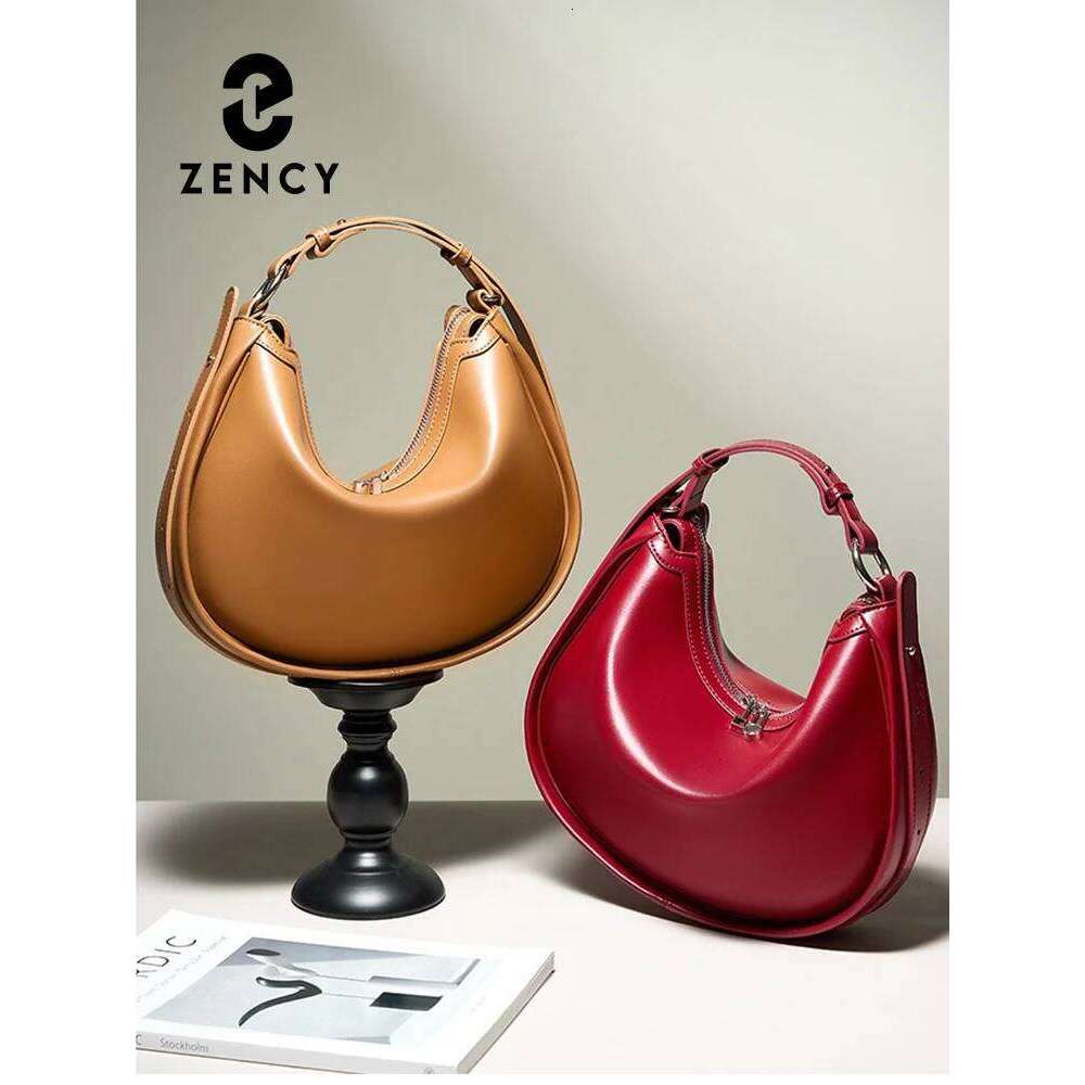 Zency Genuine Women Shoulder Designer Hobo Cow Leather Wine Bag Shopper Top Handle Brown Leather Handbag