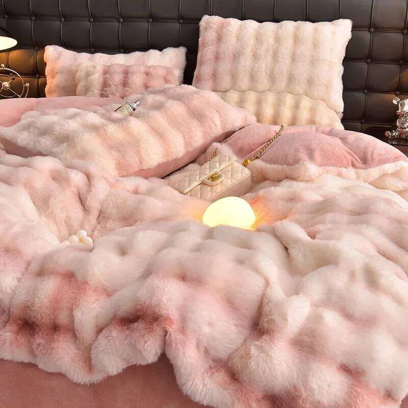 2024 new light four-piece set thickened warm milk velvet rabbit hair tie-dye bed sheet quilt cover H260312