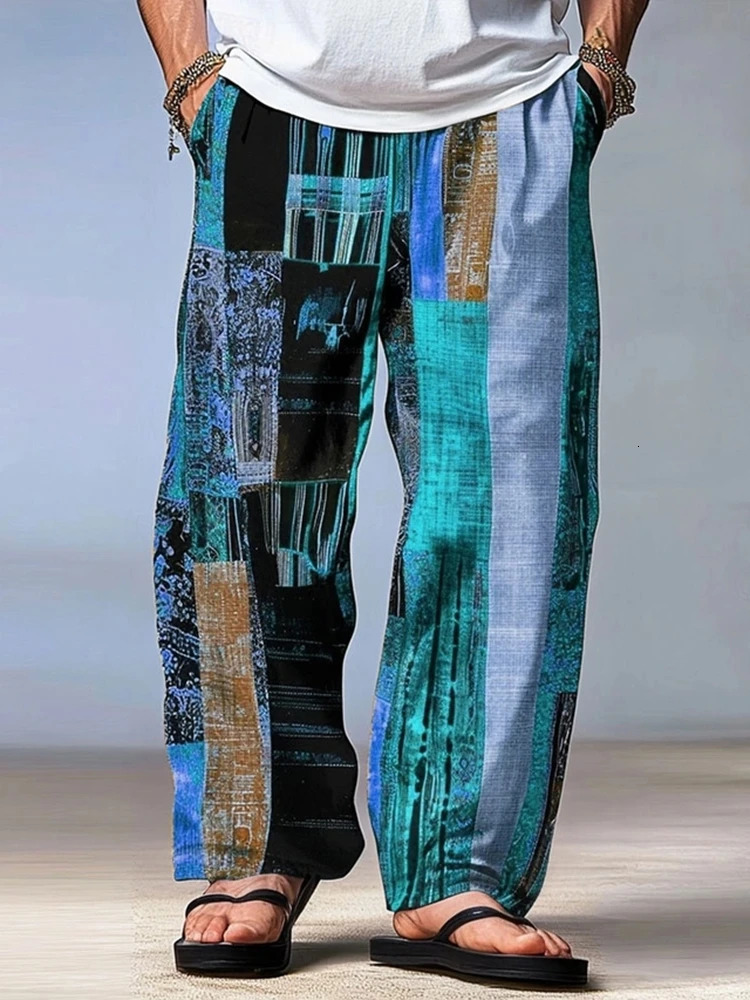 Mens Trousers Summer Pants Beach Pants Drawstring Elastic Waist 3D Print Stripe Graphic Prints Geometry Comfort Casual Pants 260311