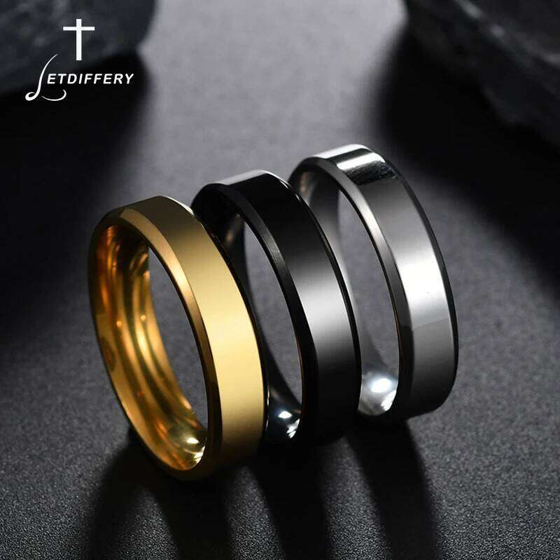 Letdiffery 6mm Simple Stainless Steel Men Ring Gold Color Women Fashion Jewelry Wholesale Size 5-13 H260312