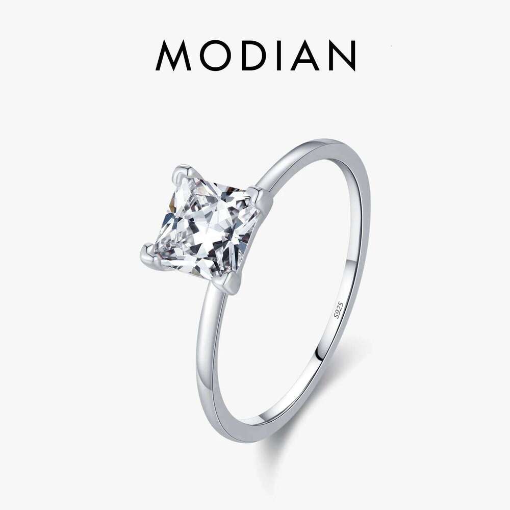 MODIAN 925 Sterling Silver Minimalism Sparkling Princess Cut CZ Ring Classic Wedding Engagement Statement Fine Jewelry For Women H260312