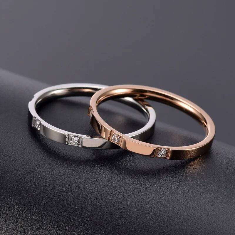 JHSL 2mm Thin Small Mini Stainless Steel Women Rings 3 Crystal Rose Gold Color Fashion Jewelry US Size 4 5 6 7 8 9 10 H260312