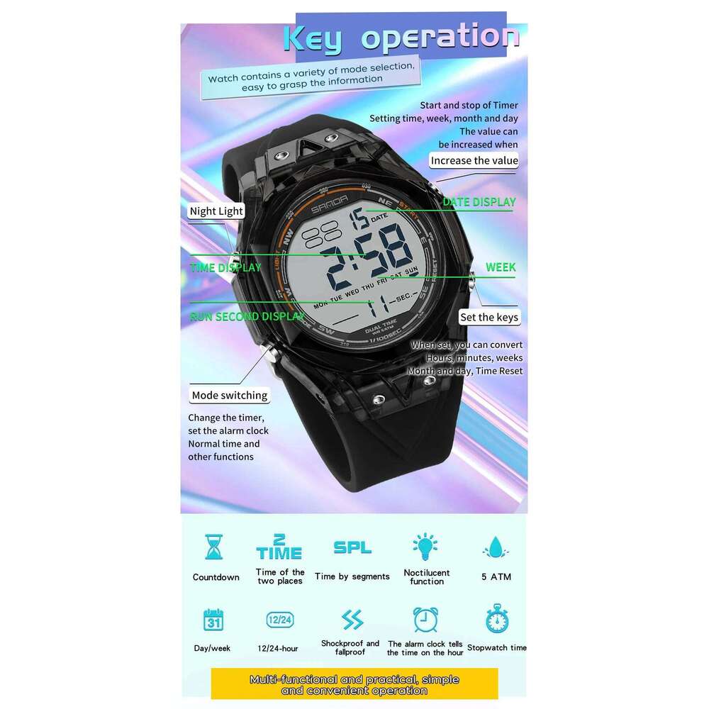 SANDA 6289 New Electronic Watches for Man Large Dial Calendar Luminous Waterproof Shockproof Fashion Woman Digital Wristwatch