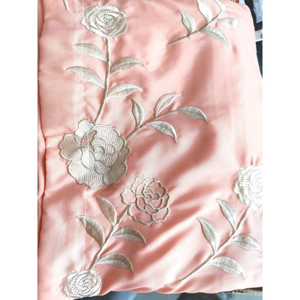 Golden Flowers Sea Embroidery Bedding Set Beige Cotton Duvet Cover Flat or Fitted Bed Sheet Pillowcases Solid Color H260312