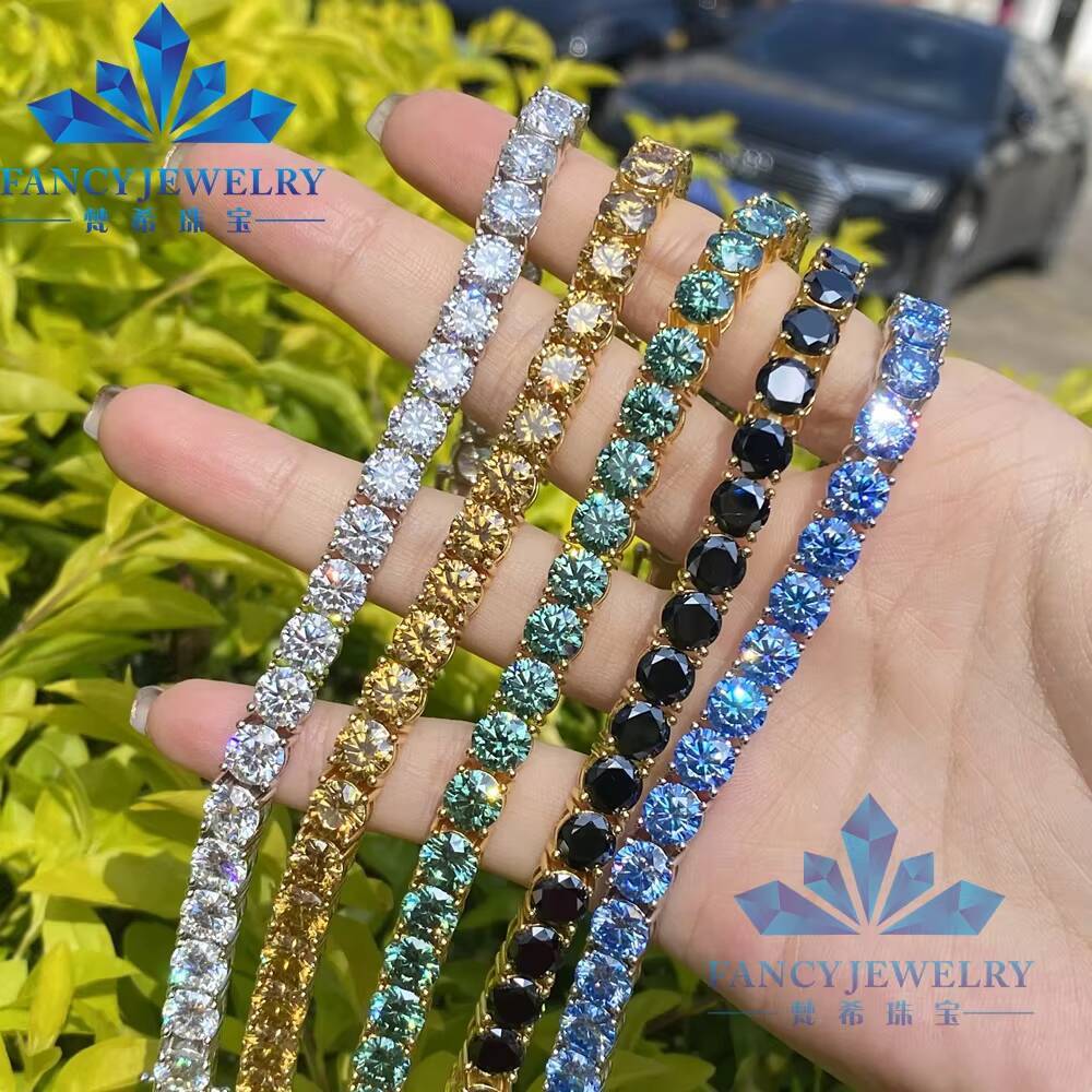 4mm VVS Light Blue Mossinate Tennis Chain 925 Sterling Silver Colorful Hiphop Iced Out New Collection of Moissanite Necklaces