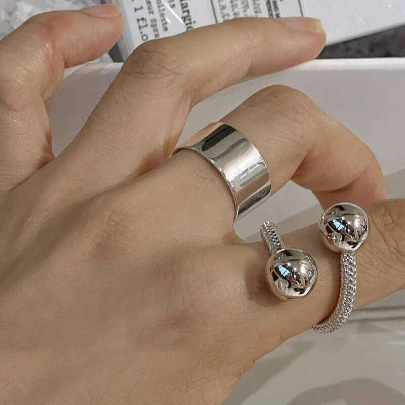 BF CLUB 925 Sterling Rings for Women Fashion Geometric Handmade Irregular Double Balls Ring Party Christmas Gift H260312