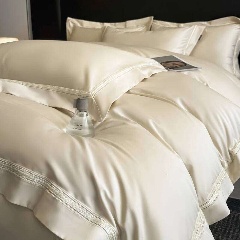 Embroidery Wide Edge 100% Cotton Bedding Set Simple Style Solid Color Duvet Cover Bed Sheet/Fitted Sheet Pillowcases 4Pcs H260312