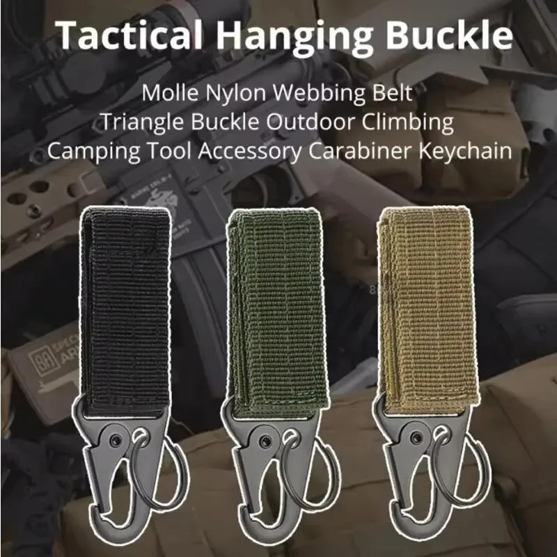 1pc Hanging Buckle Molle Nylon Webbing Carabiner Belt Triangle Keychain for Outdoor Climbing Camping Tool Accessory 260228