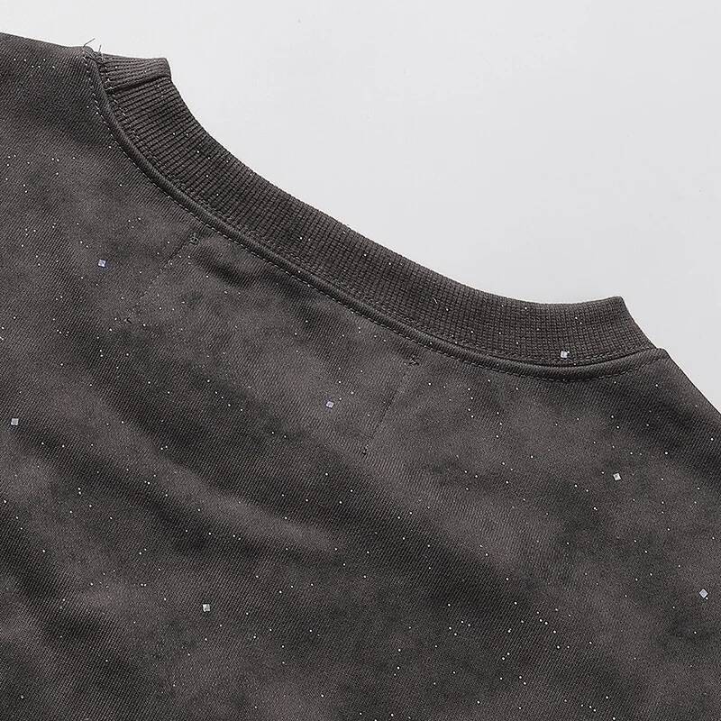 Best Quality Rhinestone Logo Saint T Shirt Men Women Character Print F-Terry Cropped T-Shirt Washed Gray Full Flash Diamond Tee ddmythur