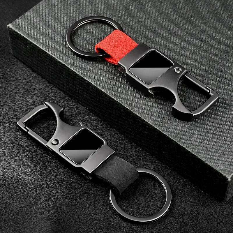 Custom Cowhide Bottle Opener Leather Metal Keychain Multifunctional Key Chain Laser Engrave Car Keyring for Men and Women