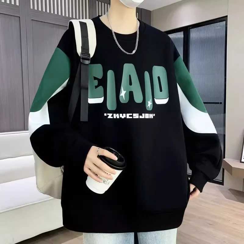 Autumn Mens Loose Sweatshirt M-6XL Korean Trendy Long Sleeve T-shirt Fashion Mens Clothing Black O Neck Harajuku Top New M260312
