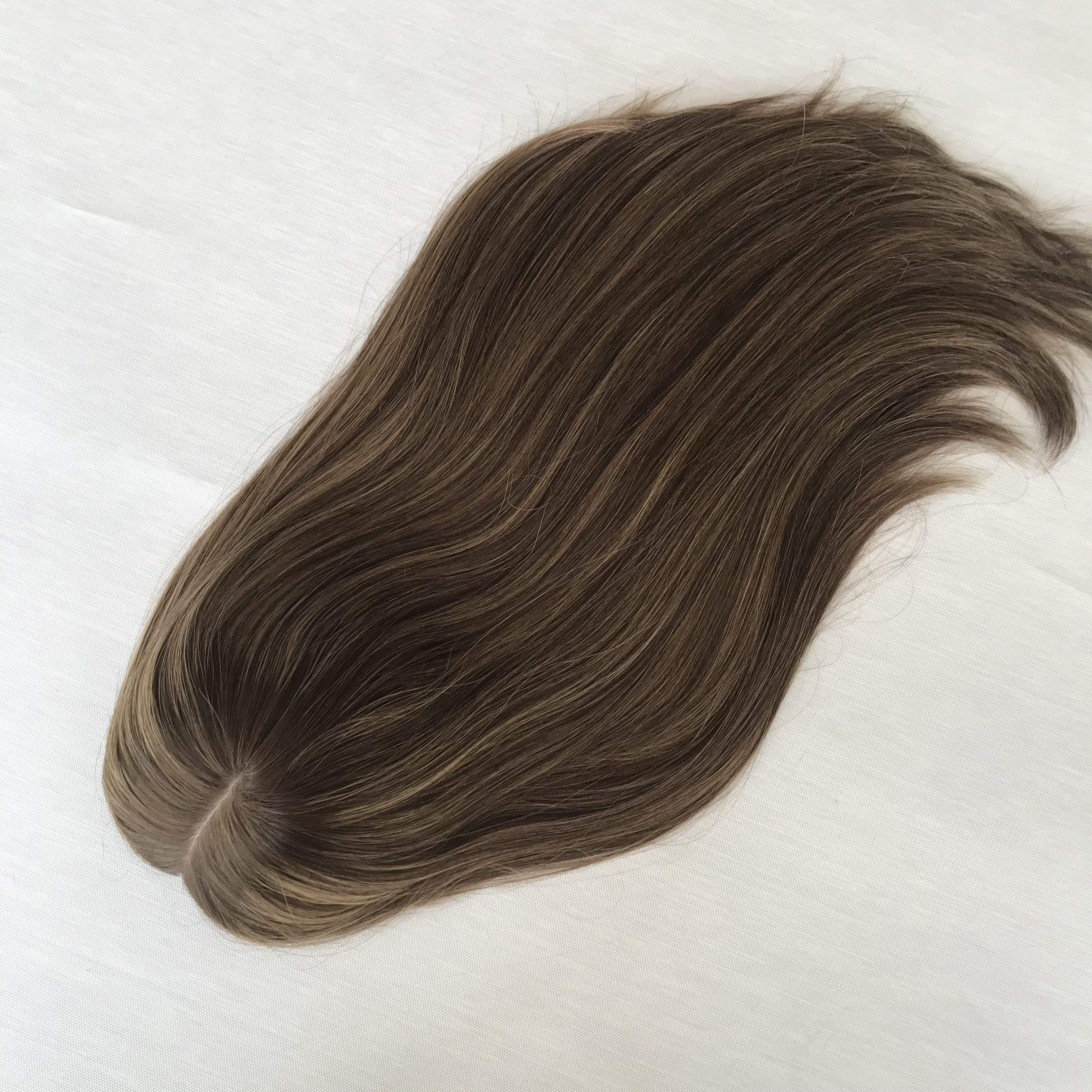 Jewish Topper Full Virgin European Hair 8x8'' Silk Base Natural Scalp balayage dark Brown Same Length Sheitels Silk Top Kosher Wig custom