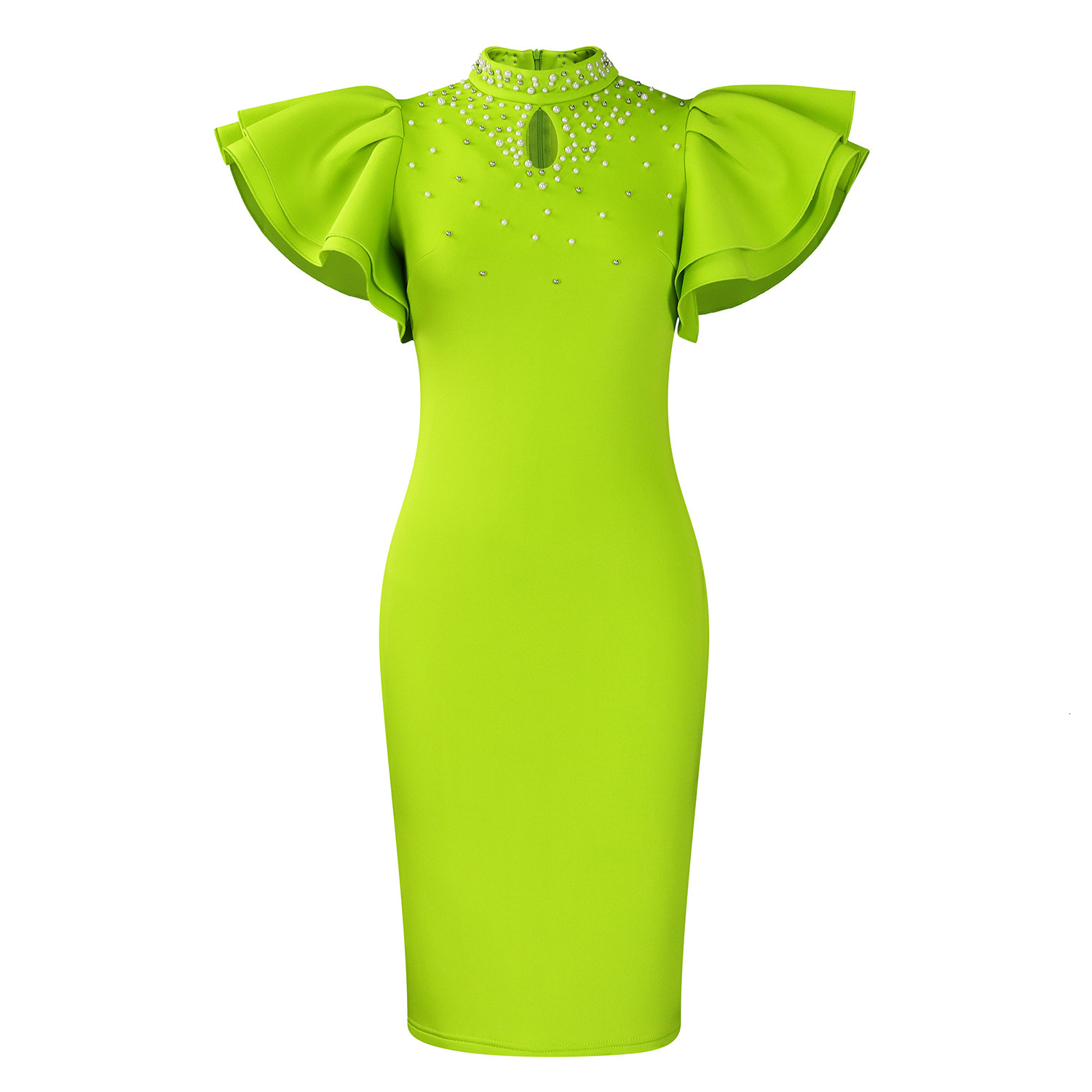 D560 Womens Clothing 2025 New Fashion Sexy Ruffle Sleeve Beaded Party Evening Dress