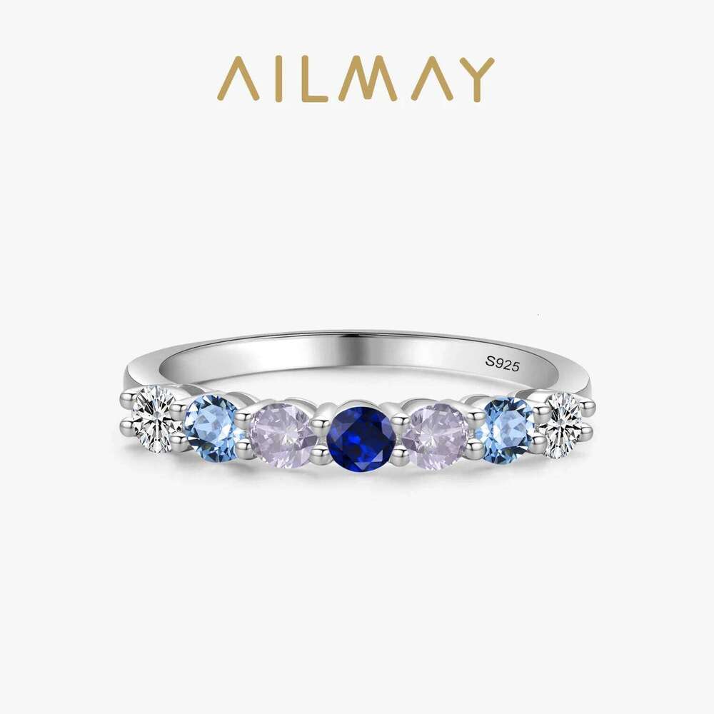 Ailmay Solid 925 Sterling Silver Sparkling Multicolour Crystal Finger Ring For Women Grils Party Fashion Stackable Fine Jewelry H260312