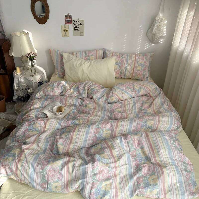 Floral Style Duvet Pure Cotton Bed Girls Soft Comforter Covers with Pillowcase King Size Quilt Cover Set H260312