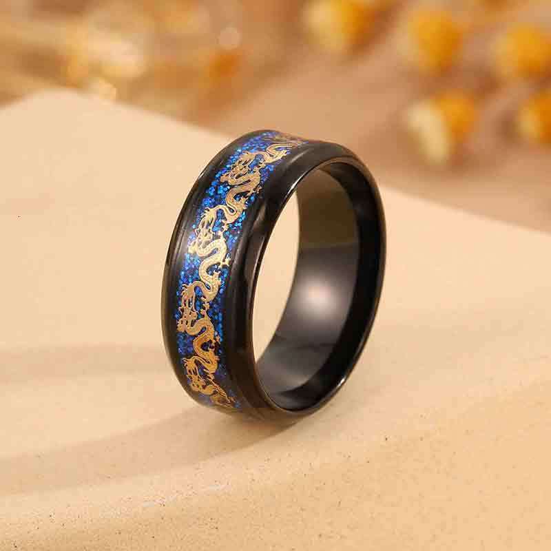 Stainless steel pattern men's retro ring, non-fading Chinese dragon arabesque closed ring jewelry wholesale