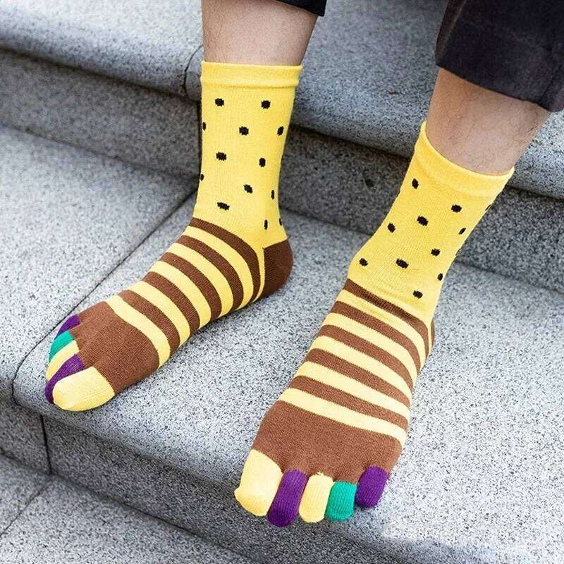 Cotton Five Finger Mans Striped Casual Business Fashion Sweat-Absorbing Anti-Bacterial Breathable Warm Toe Happy Socks Z260312