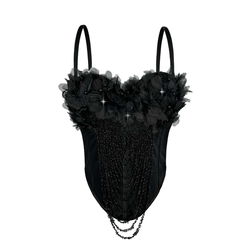 Cross-Border New Handmade Flower Tassel Camisole Sexy Backless Tube Top European and American Style Outerwear Fishbone Bra Shapewear