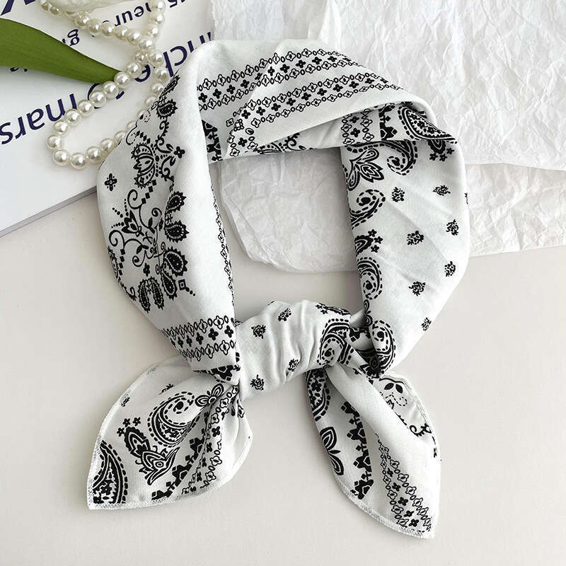 Cotton Linen Square For Women Spring Summer New Korean Style Fresh Floral Elegant Protection Small Neck Hair Band Headscarf Silk Scarf Liuyuemoshang