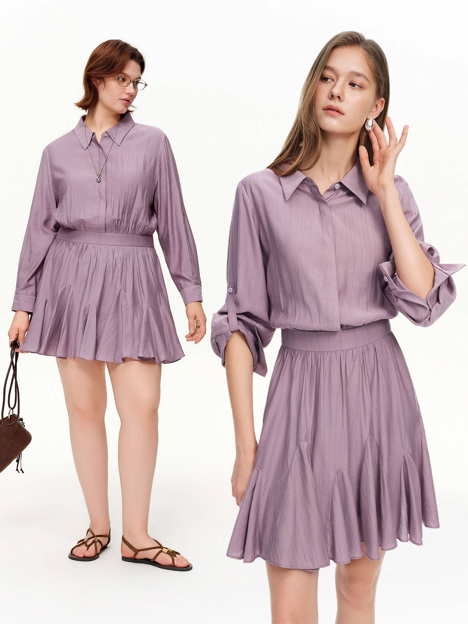 DUSHU 2026 Spring New Women's Shirt Collar Belted Midi Office Chic Wrap Dress for Effortless Elegance & Minimalist Style