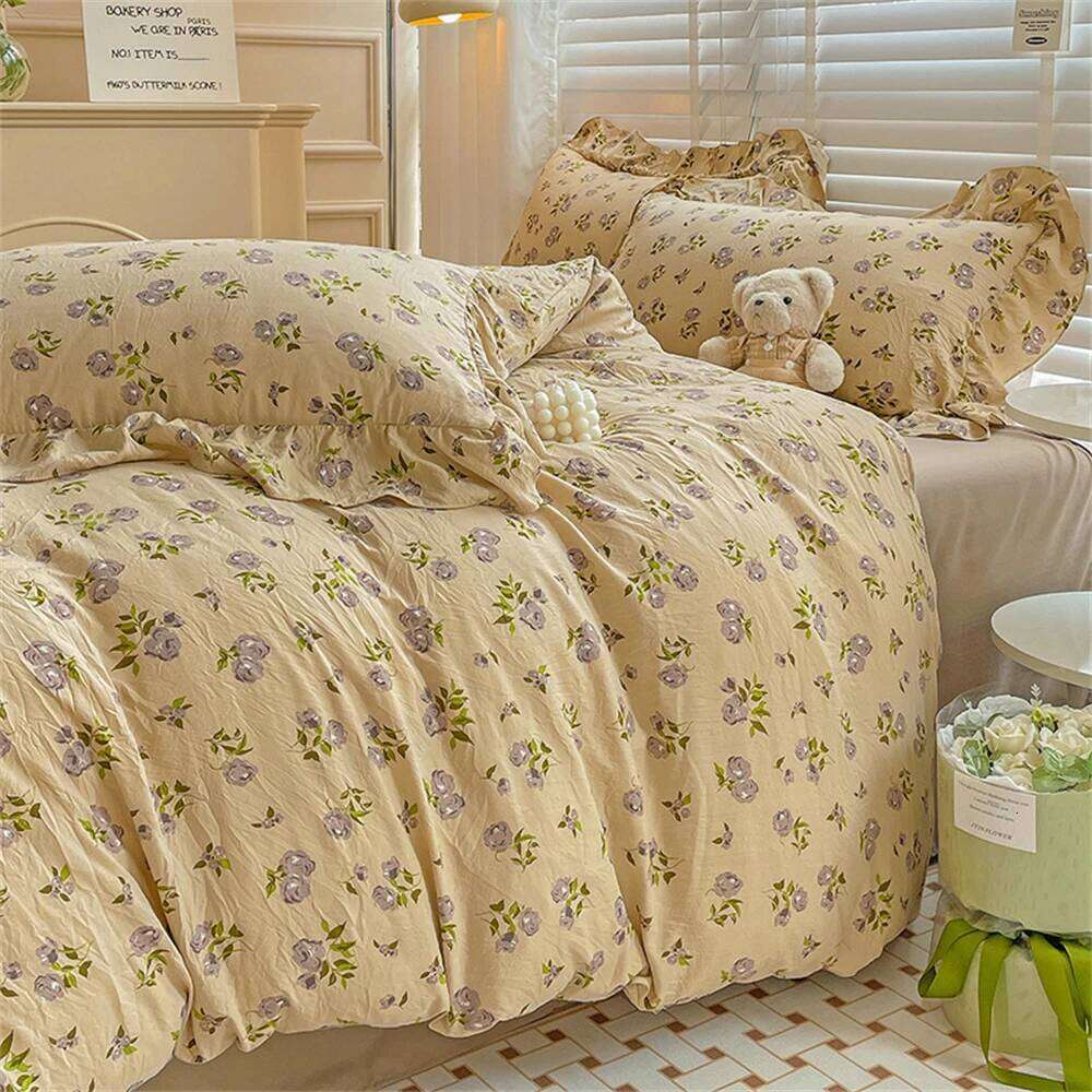 Fresh Plant Flower Sheet for Children and Adults Four-Piece Bed Set Pillowcases Soft Washed Cotton Home Textiles H260312