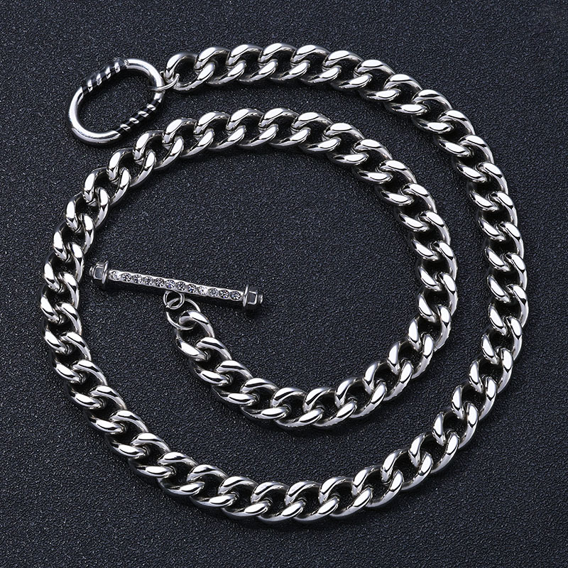 Simple Silver Circular Cuban Chain Necklace With Ot Buckle Multifunctional Daily And Exquisite Fashion Gift
