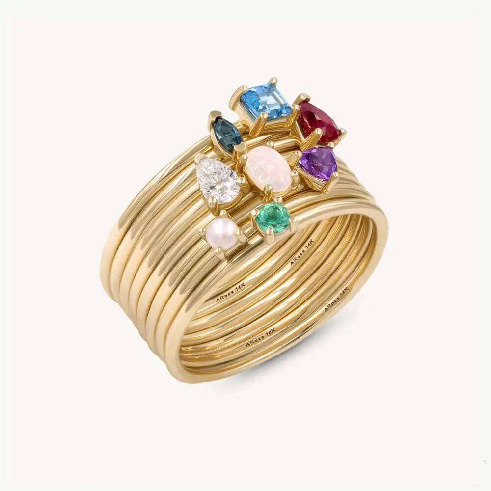 New Stainless Steel Birthstone for December, Colorful Zircon Stone Open Ring Band H260312