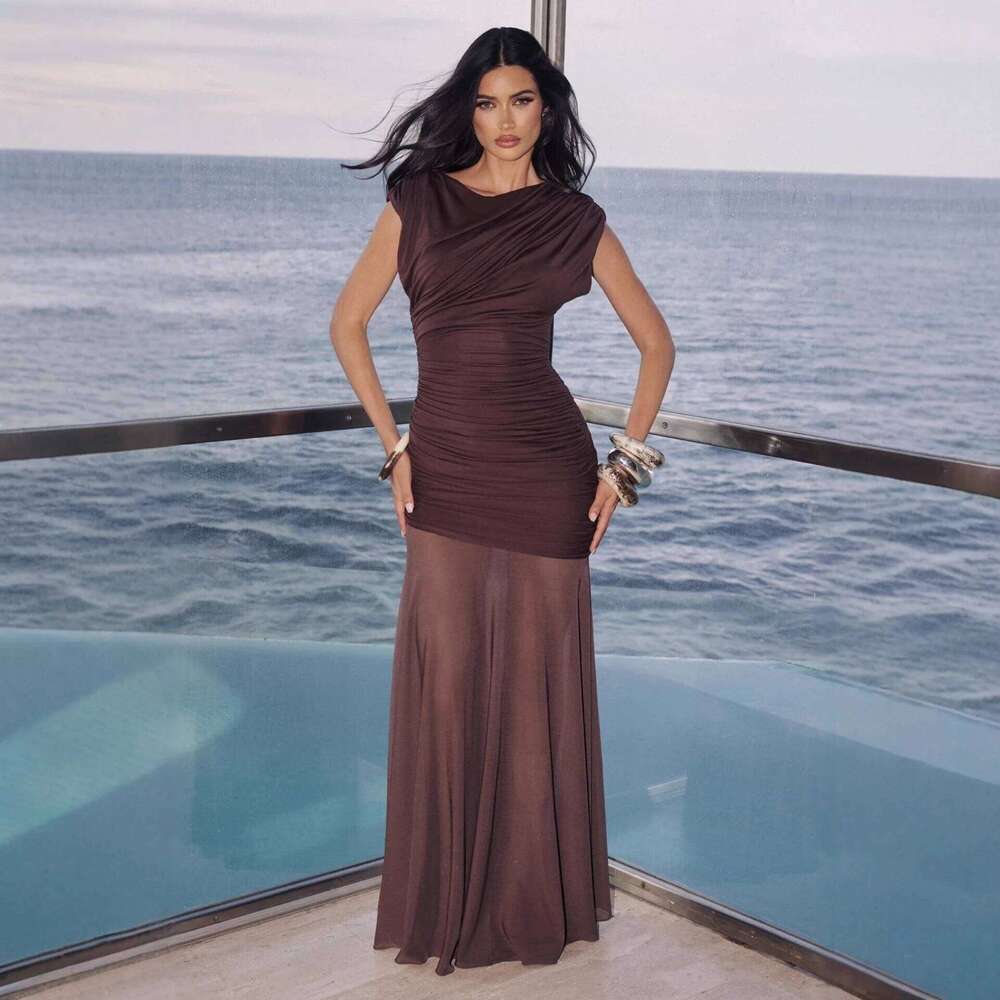 2026 French Style Satin for Women's Summer Design, Pure Desire to Shrink Waist and Show Thinning, Hip Wrapping Long Dress C260312