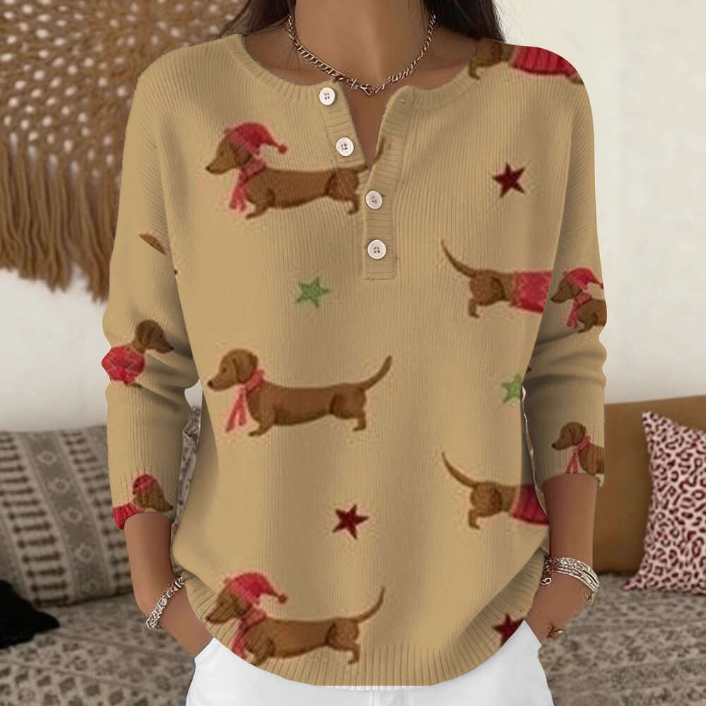 2026 New Christmas Autumn/winter European Print Women's Shoulder Down Cardigan Sweater