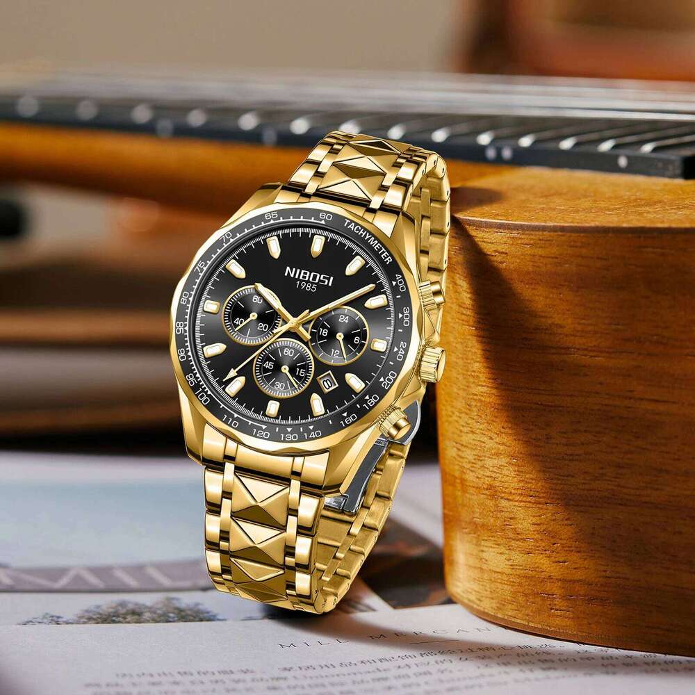 NIBOSI Luxury Man Wristwatch Chronograph Waterproof Luminous Men Watch Stainless Steel High Quality Sport Men's Quartz Watches