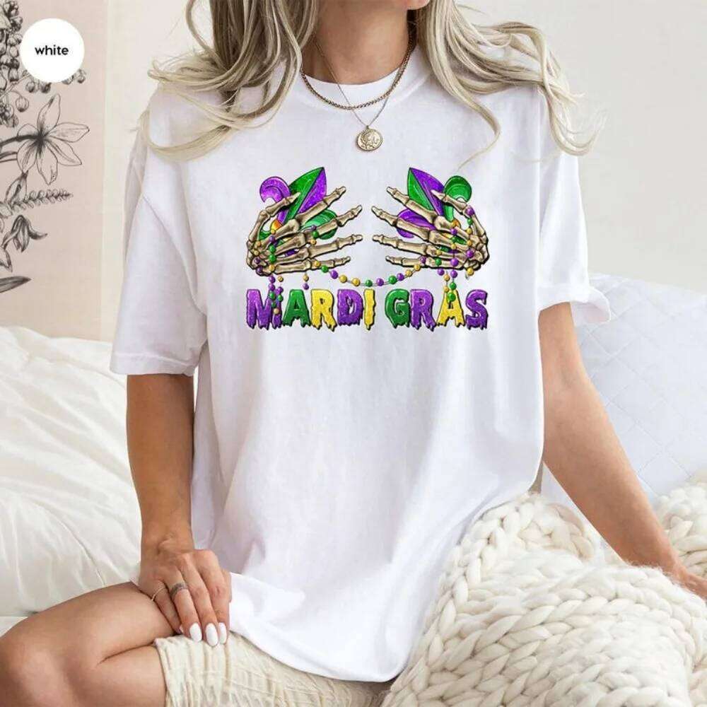 Skeleton Women Clothes Funny Graphic Tops Mardi Gras Festival Party Sweatshirt O-neck T Shirt Z260312