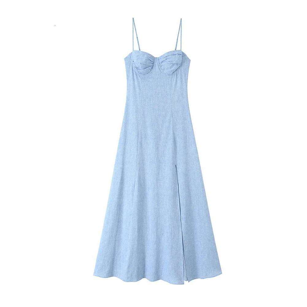 TFMLN Summer Ladies Split Sling Dress High Waist A-lined Swing Long Dresses Female Fashion Casual Corset Style Street Wear C260312