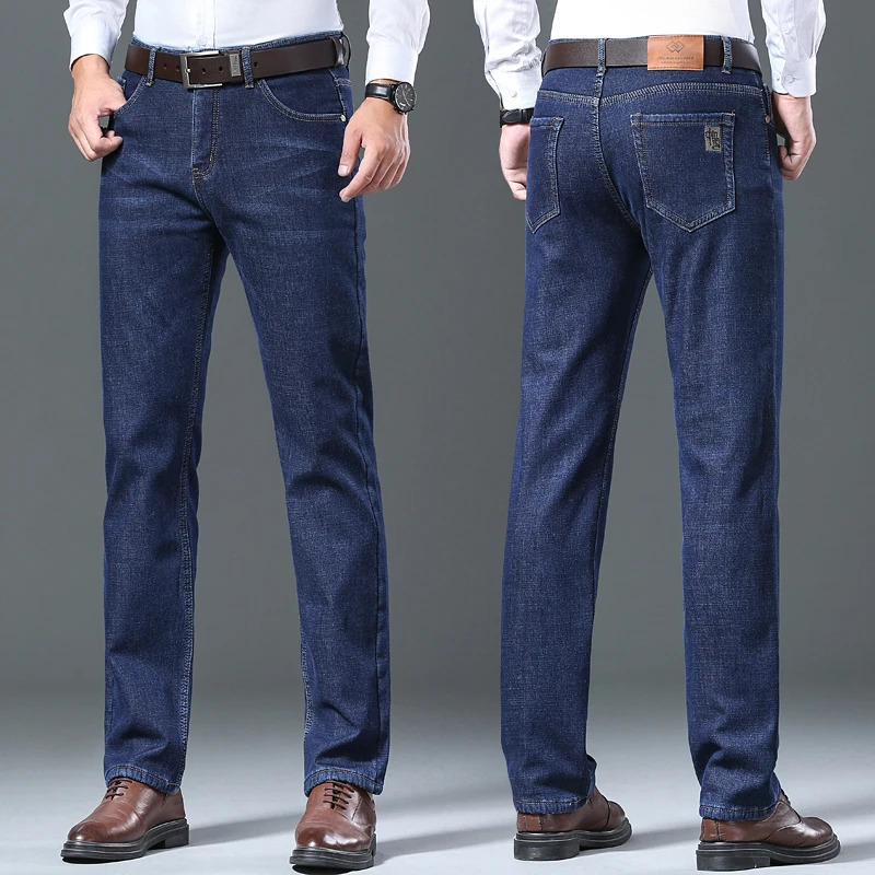 Winter Warm Mens Wool Velvet Jeans Thickened Fleece Slim Straight Denim Pants Business Casual Comfortable Thermal Male Trousers 260228