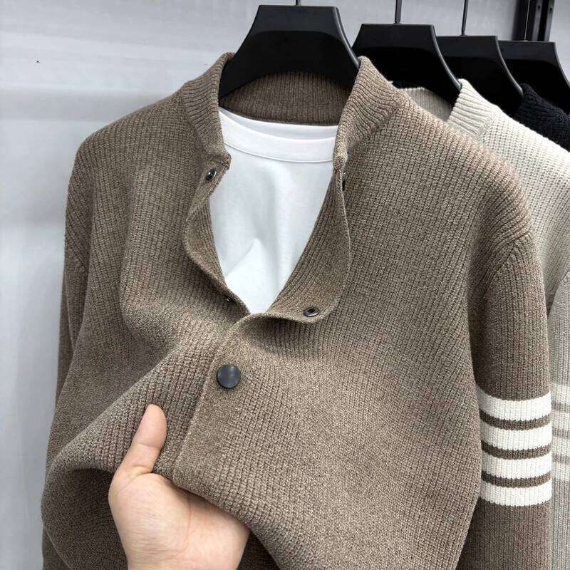 2025 Autumn/Winter Men's Fashion Striped Button-down Baseball Collar Versatile Casual Cardigan Sweater